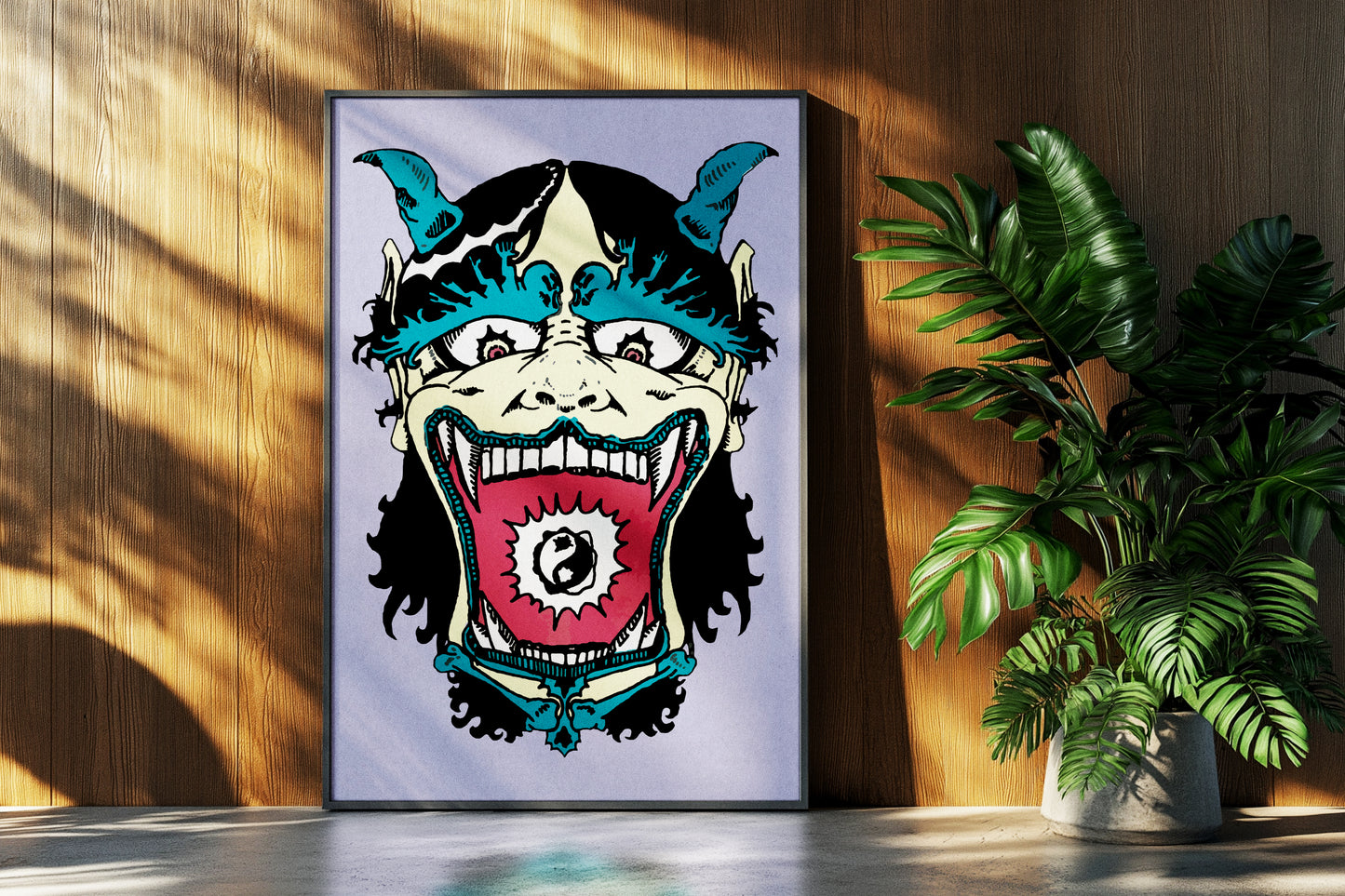 "Demon Head" Premium Framed Art Print (Yellow & Purple)