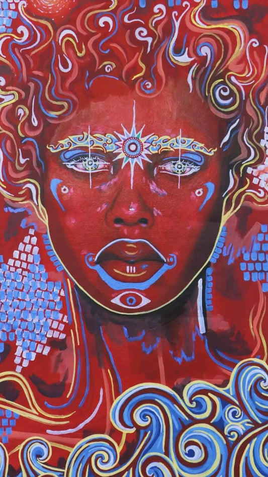 Original Abstract Psychedelic Portrait Painting "Sun God Ra" Egyptian God, Art by Ben Gilden acrylic paint on canvas 62 × 77 cm Ben Gilden