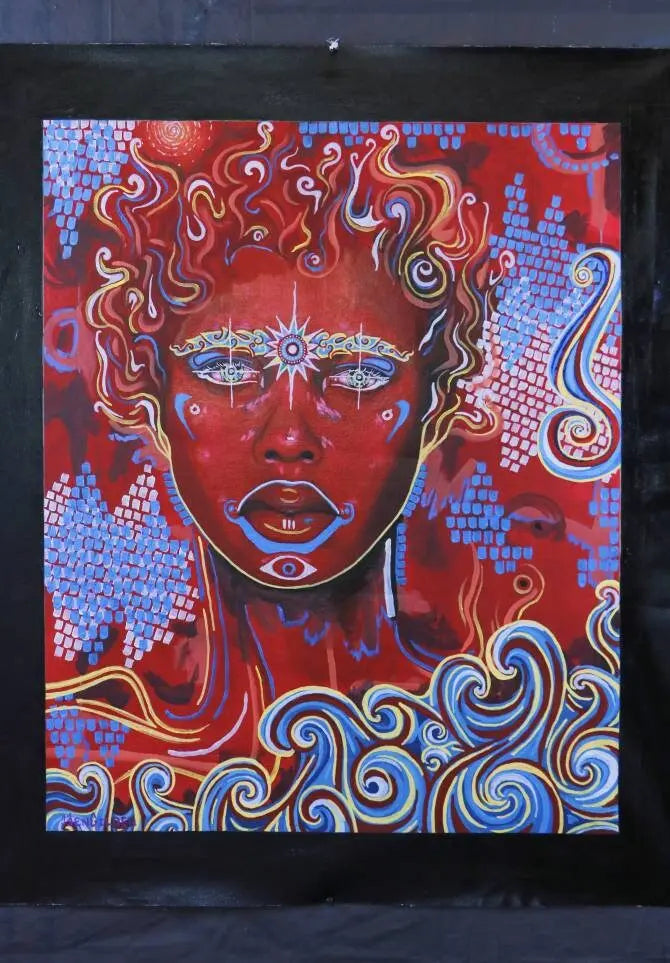 Original Abstract Psychedelic Portrait Painting "Sun God Ra" Egyptian God, Art by Ben Gilden acrylic paint on canvas 62 × 77 cm Ben Gilden