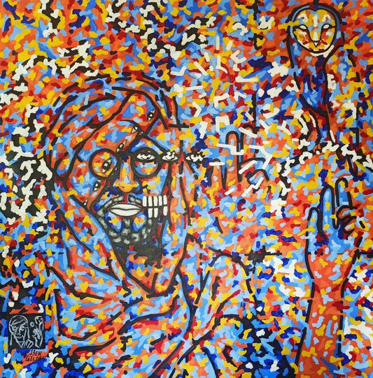 Original painting "Athene Noctua" by Artist Ben Gilden acrylic on canvas 123×126 cm Ben Gilden