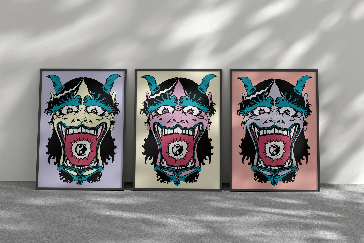 Premium Framed Art Prints "Demon Heads" (Set of 3)