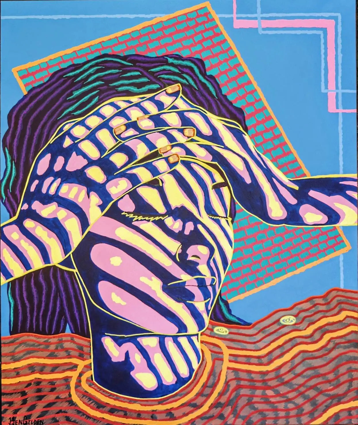 Portrait l, Original Abstract Artwork "Calm" Large Psychedelic Painting, Colorful Wall Art by Ben Gilden acrylic paint on canvas 100 × 84 cm Ben Gilden