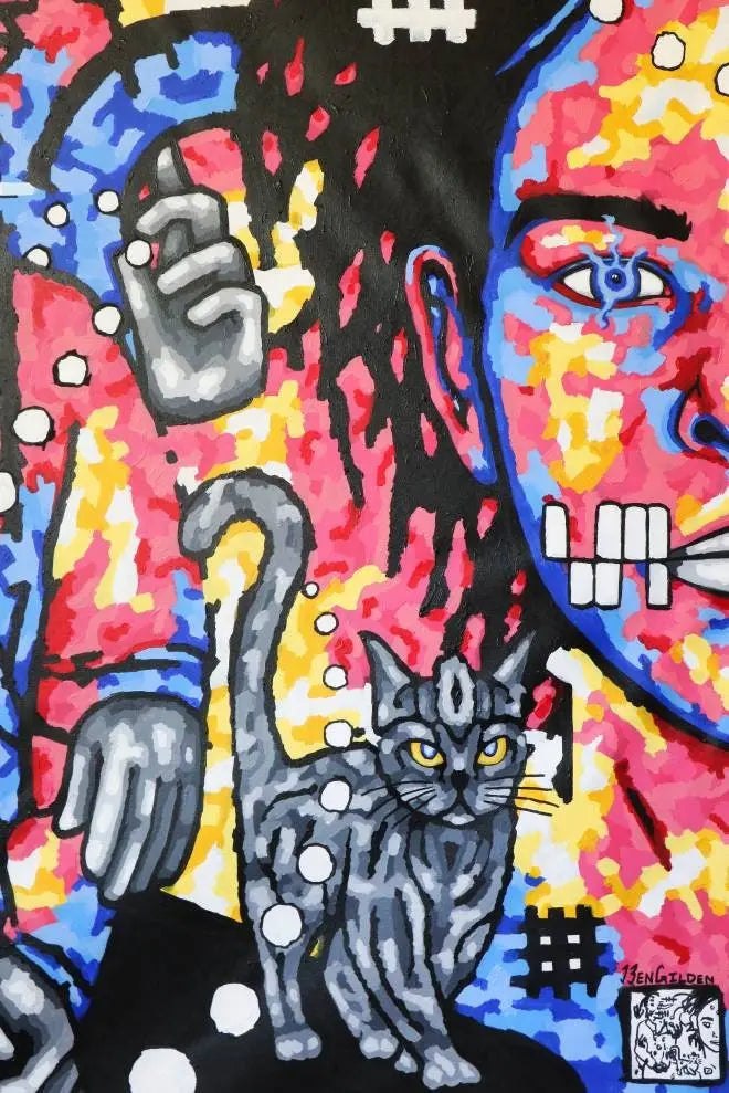 Trippy Portrait "Distance" Oversized Canvas Art by Ben Gilden Acrylic Paint On Large Square Canvas 145 × 142 cm My Store