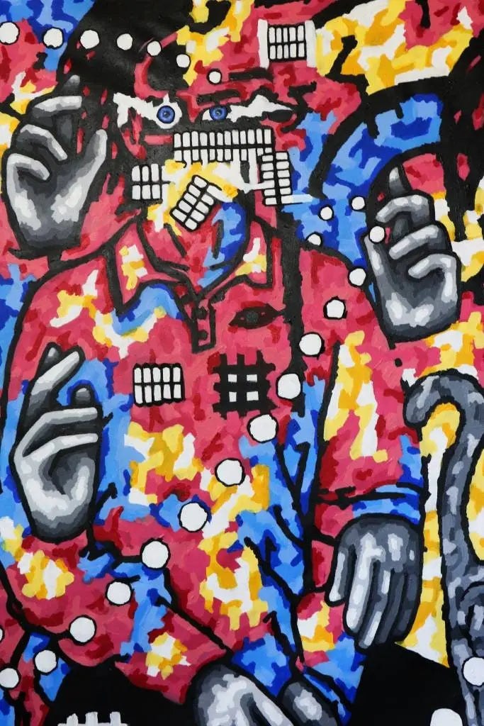 Trippy Portrait "Distance" Oversized Canvas Art by Ben Gilden Acrylic Paint On Large Square Canvas 145 × 142 cm My Store